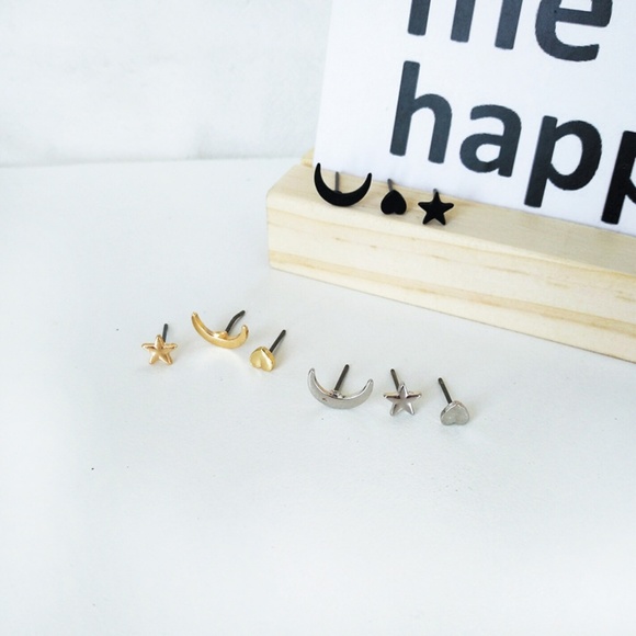 Star Heart Moon Stud Sets Earrings - Picture 3 of 4